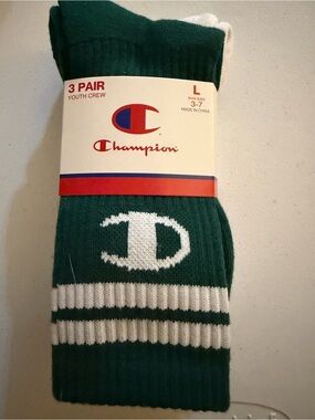 Champion Green/White/Gray Crew Socks - 3 Pair Pack